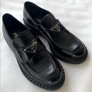 Prada Spazzolato Logo Leather Loafers